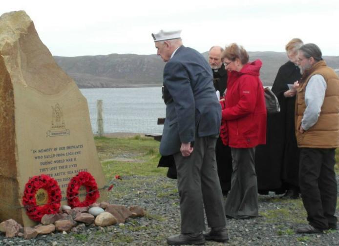 Reay at the Rubha nan Sassan memorial at Cove