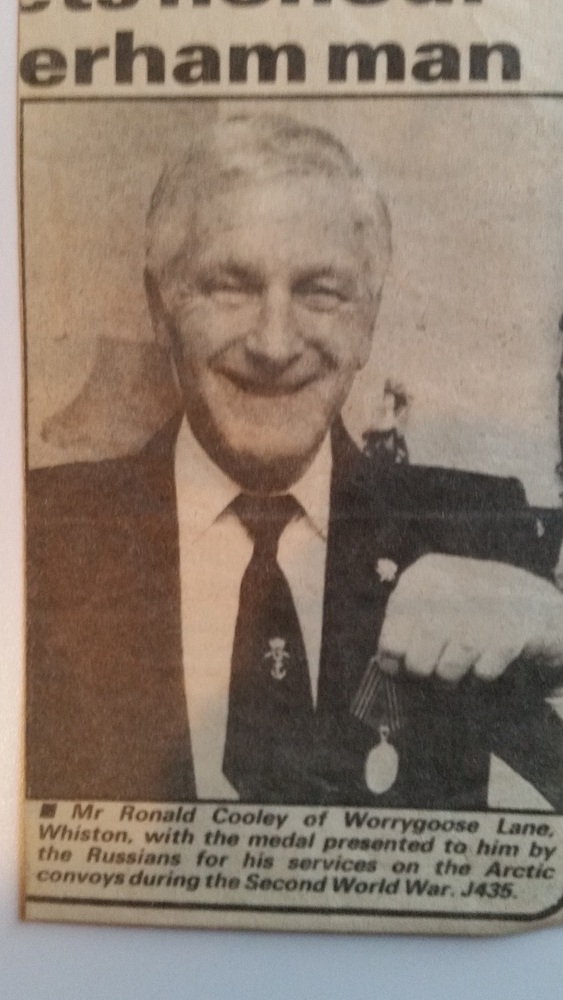 Mr Cooley receiving a commemorative medal for the 40th Anniversary of the Allied Victory over Germany.