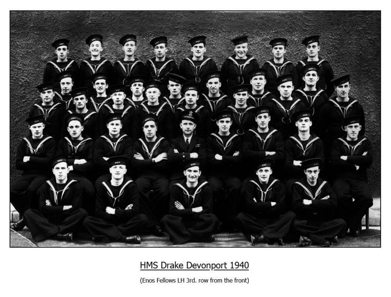 HMS Drake, Devonport 1940. Enos Fellows LH 3rd row from the front