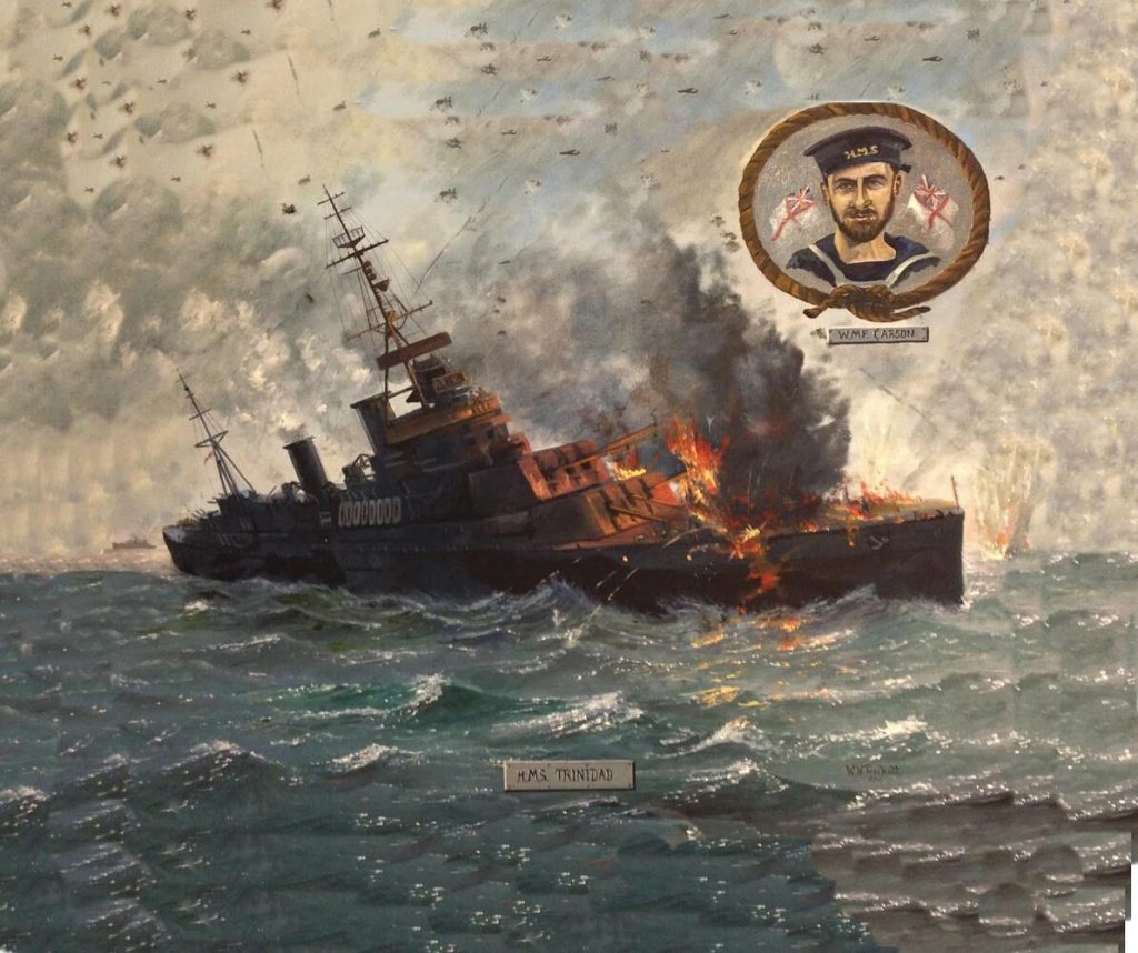 HMS Trinidad, painting by Wallace Trickett (permission to reproduce)
