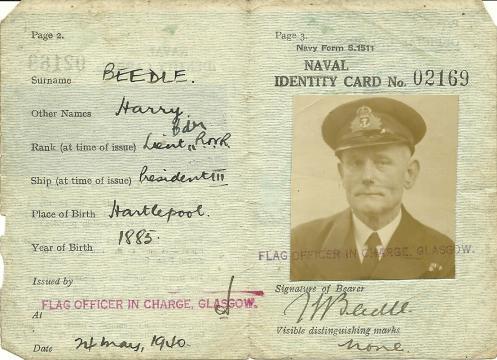 Harry Beedle Naval Identity Card
