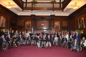 Taken at his medal presentation from the Russian Federation. He is front row centre.