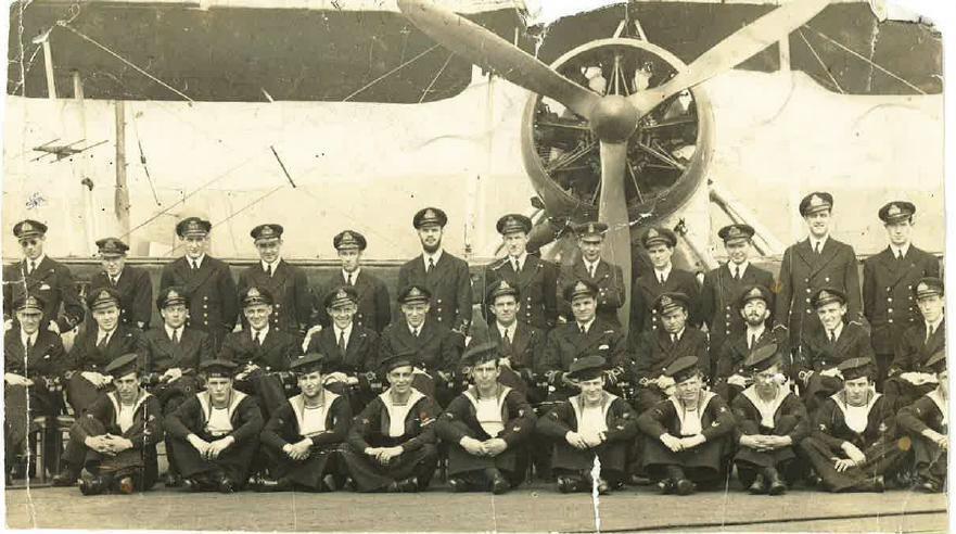 824 Squadron aboard HMS Striker, 1942/1943 (John is the only one wearing dark glasses top left corner)