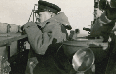 Winston Churchill on the Bridge of HMS Punjabi 1939 - John Sully (Signalman behind), this picture appeared in the British press and John Sully's Father spotted it. - (Credit - Terry Hopkins)