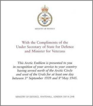Certificate of presentation of the Arctic Emblem
