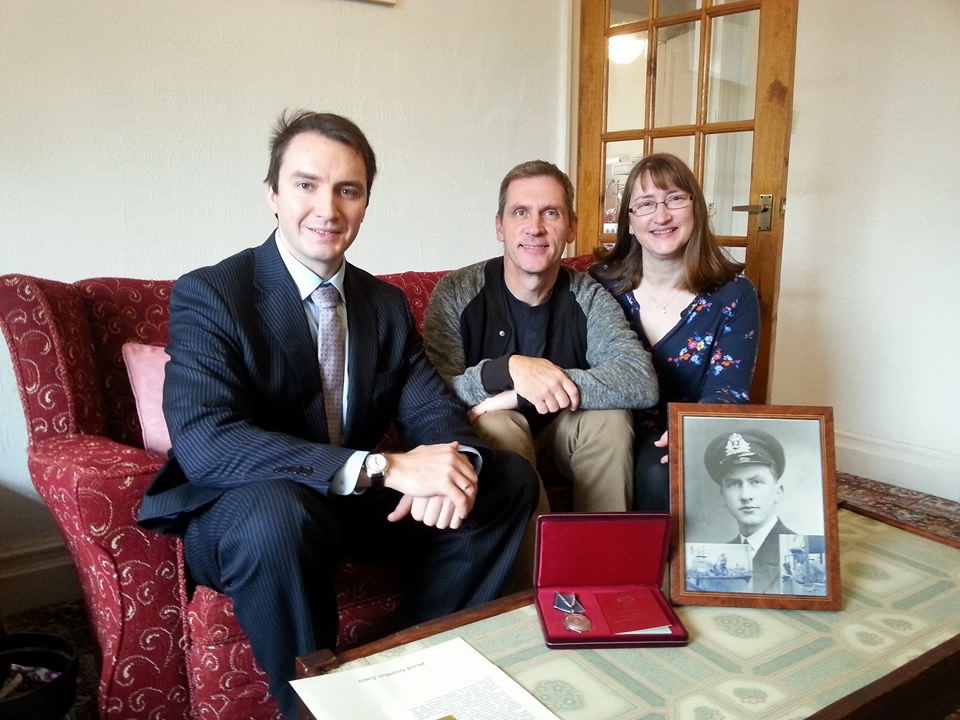 Derek's Ushakov Medal was awarded posthumously in 2015. It was presented to Kevin Jones (son) and Sharon Knapp (daughter)