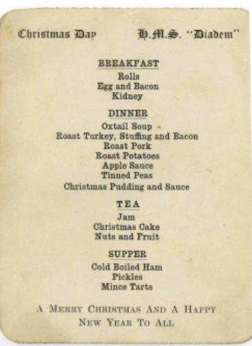 HMS Diadem Christmas menu