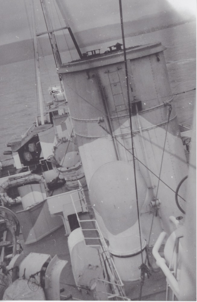 Leonard H. Thomas standing on the starboard and facing aft looking towards the stern of the ship