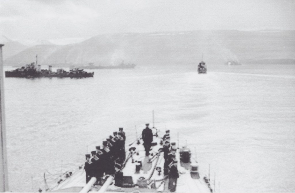Escorts of merchant ships at Hvalford, Iceland.