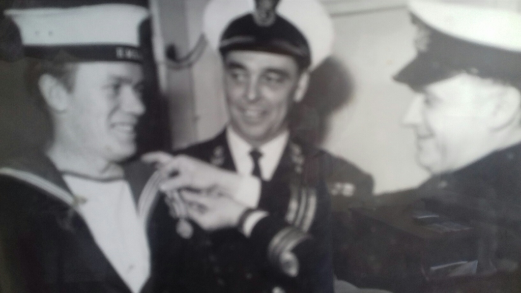 Frank receiving the Royal Navy Long Service Medal (1953)