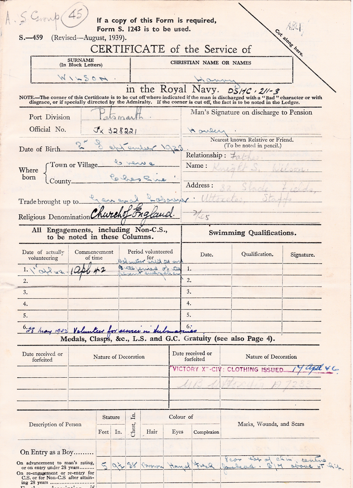 Harry's Certificate of Service