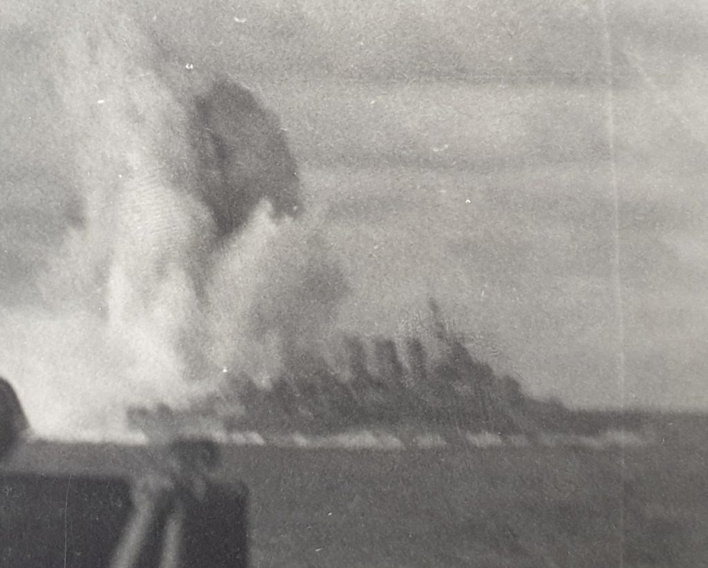 A near miss on HMS Kent, taken from a US destroyer